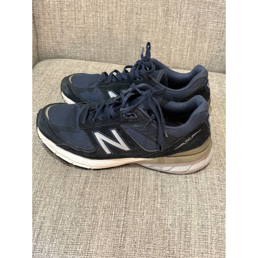 New Balance 990v5 Navy Blue Silver Suede Running Shoesβ Mens 10 M990NV5